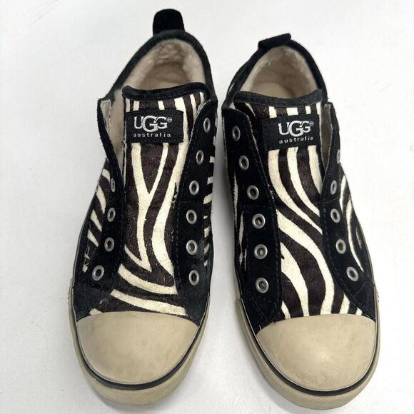 UGG Womens Laela Sneakers Flat Leather Calf Hair Shearling Fur Lined 7.5 - Picture 2 of 9